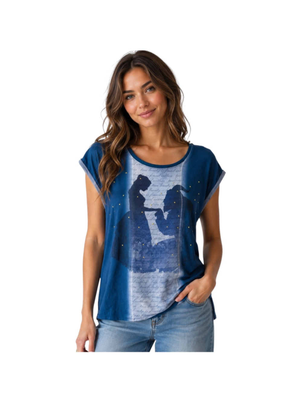 Disney Store Japan Beauty and the Beast Belle & Beast Silhouette Studded Graphic